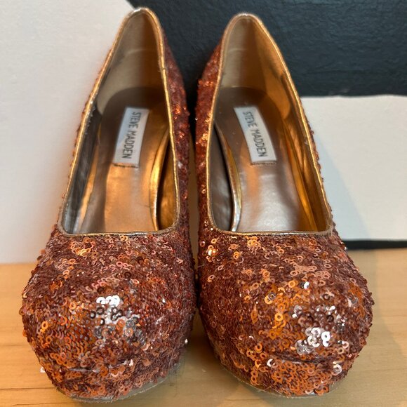Steve Madden Rose Gold Sequin Platform Heels - Picture 2 of 5